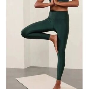 Athleta Deep Teal Green Elation Sheen Tight Legging Lustre 7/8 Pockets Size L